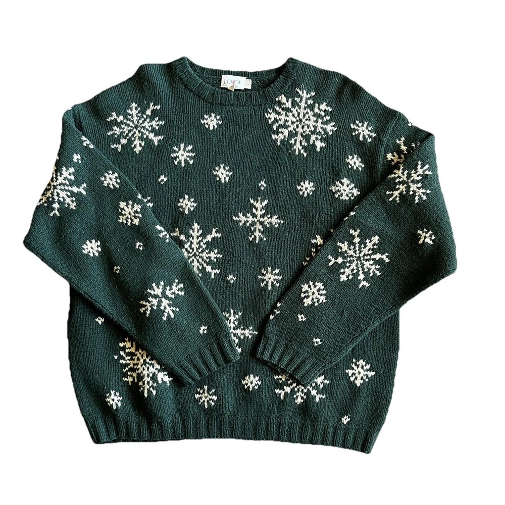 VintageJ.Crew Sweater Womens Large Snowflake Fair Isle 100% Wool Christmas